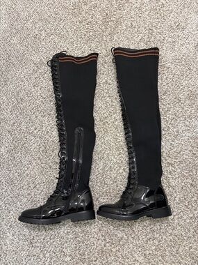 Azalea Wang FlavorBlack Over-the-Knee Lace-Up Boots 7